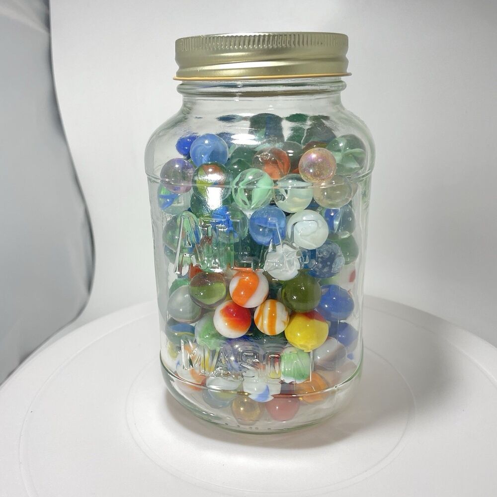 Vintage Glass Marbles Lot in Atlas Mason Jar Mixed Colors Swirls Bulk Common - Picture 2 of 14